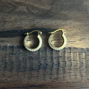 Small Gold Hoop Earrings with Rhinestones